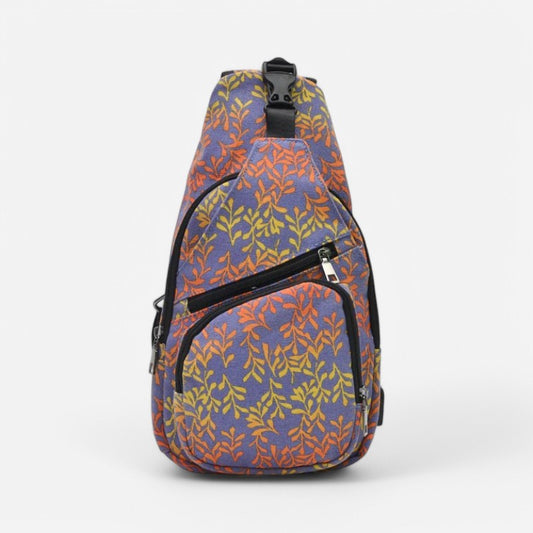 NuPouch Anti-Theft Day Pack Large Navy Yellow Leaves
