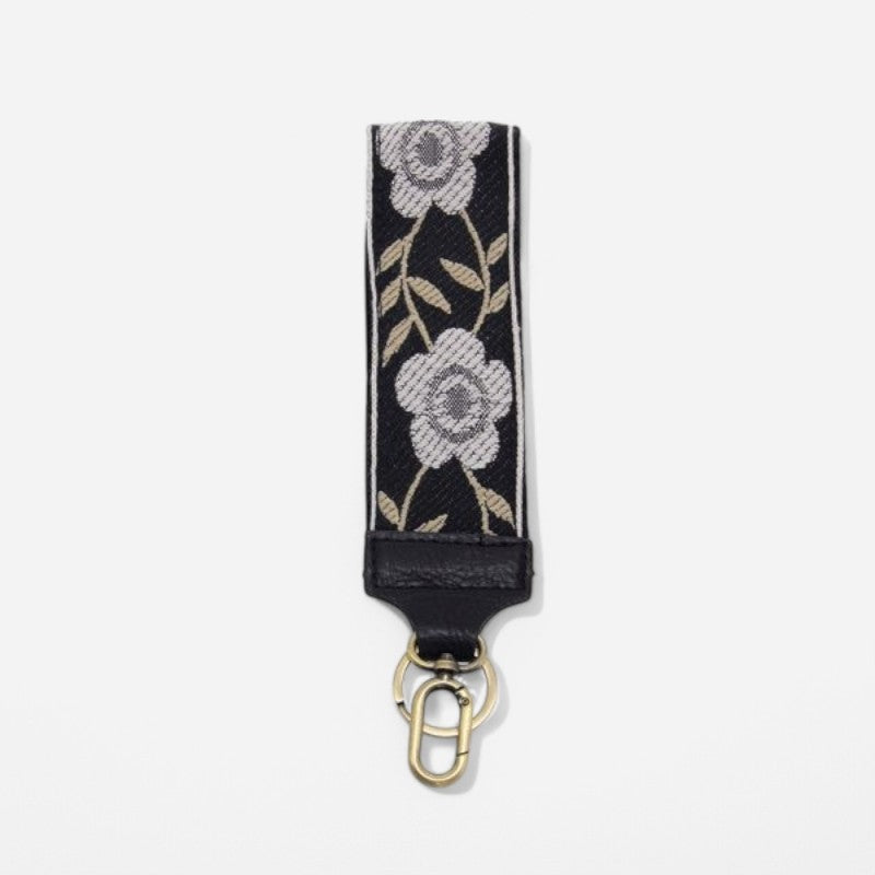 2 Wild Rose Easy Find Wristlet Keychain Black White"