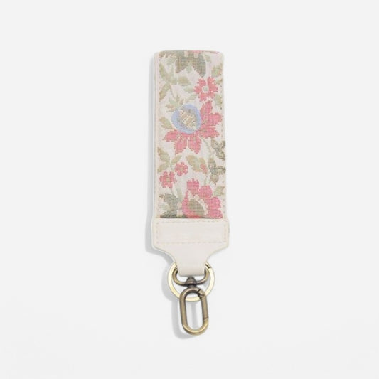2 Needle Point Floral Vine Easy Find Wristlet Keychain White Multi"